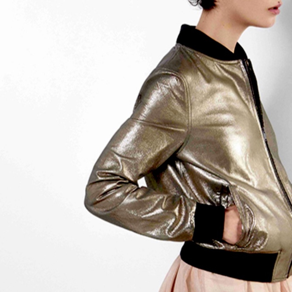 NWT Elie Tahari Brandy Bomber Jacket Black/ Gold